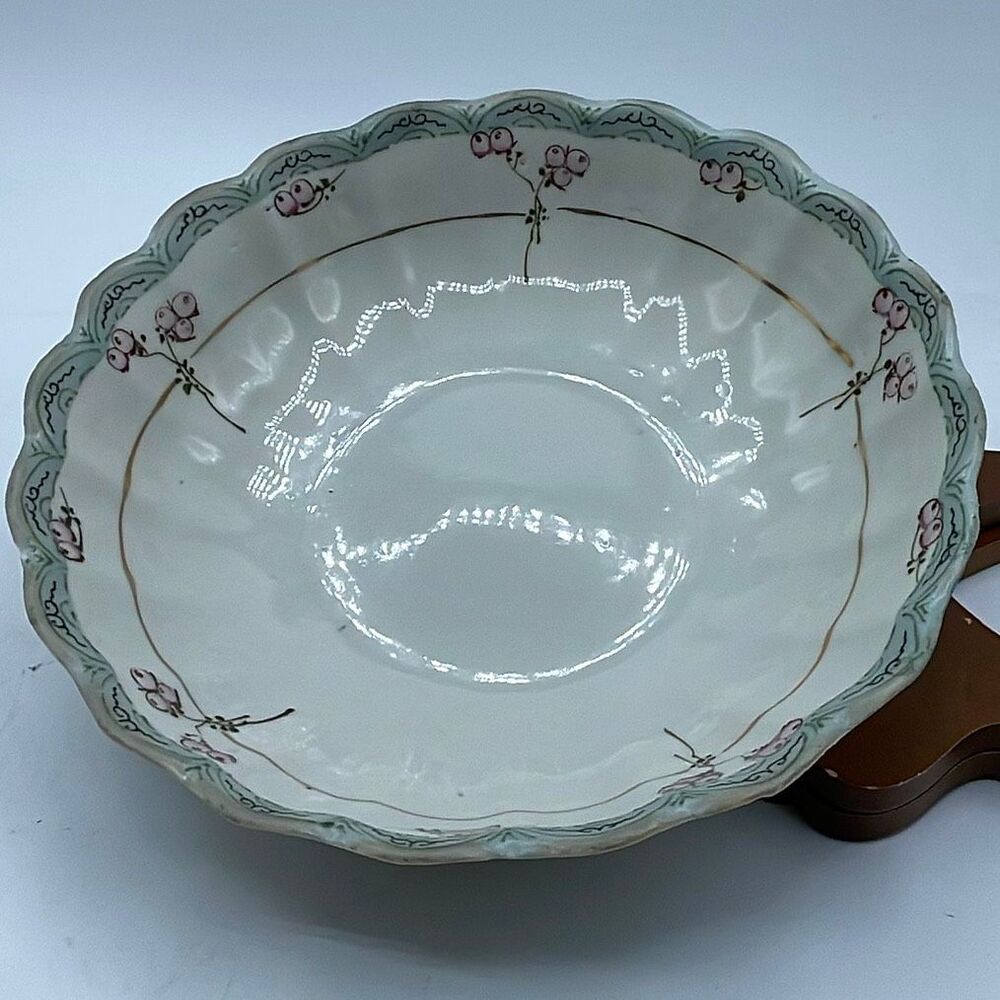 Vintage Japan porcelain serving bowl light blue scalloped edges. Berry decor.